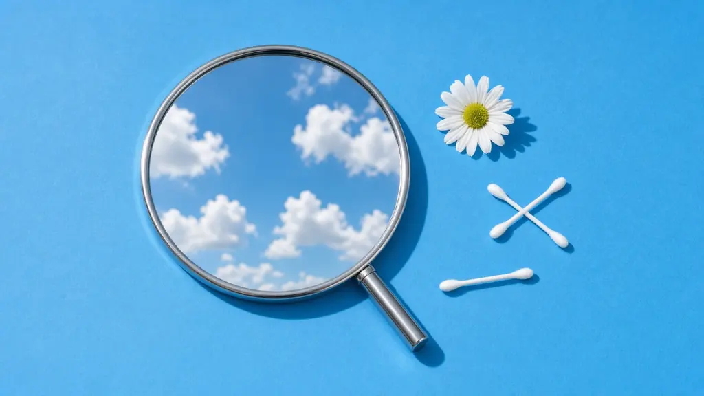 Miroir rond reflétant le ciel bleu, cotons-tiges et marguerite : que faire en cas d'orgelet