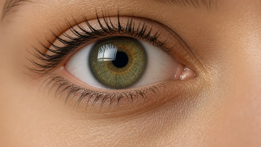Gros plan d'un œil et de la paupière supérieure, regard neutre en lumière naturelle
